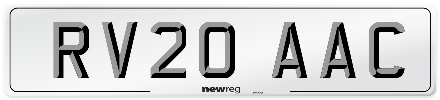 RV20 AAC Number Plate from New Reg